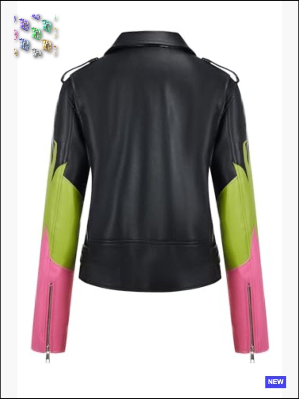 Faux Leather Moto Jacket Zip Up Cropped Motorcycle Coat with Pockets - Picture 3 of 6